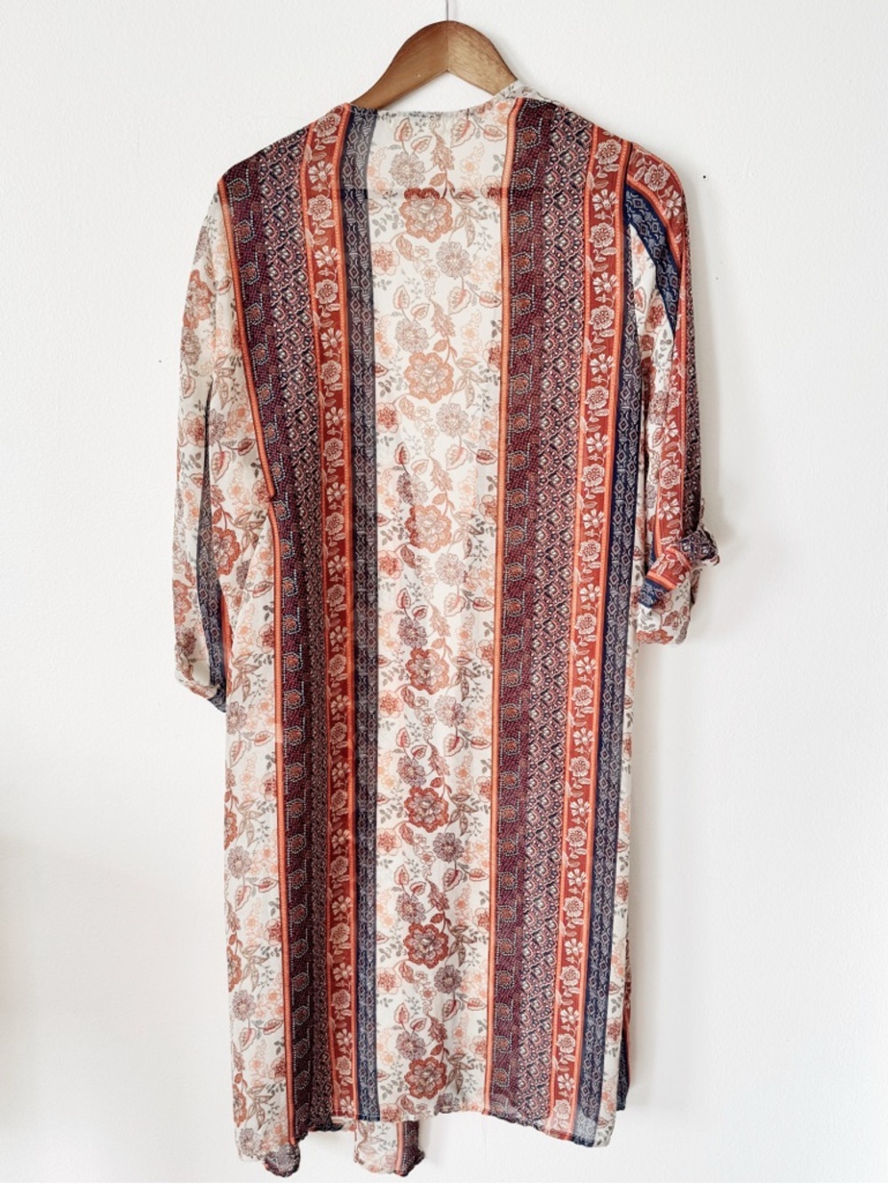 Liberty Love Floral Stripe Long Kimono - Cream & Rust XL - Picture 3 of 3